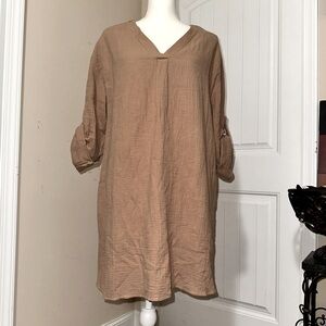 New York and Company linen like shirt dress .